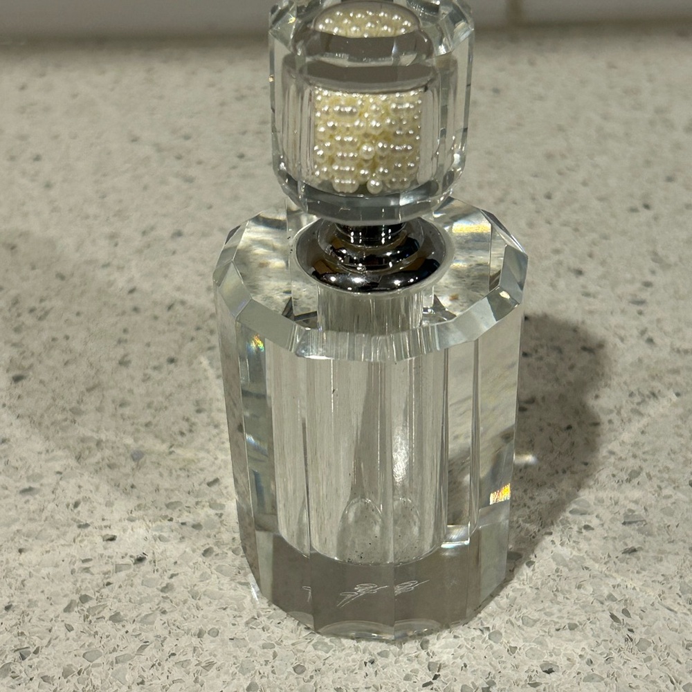 Elegant Oleg Cassini Crystal Perfume Bottle with Pearl Accent